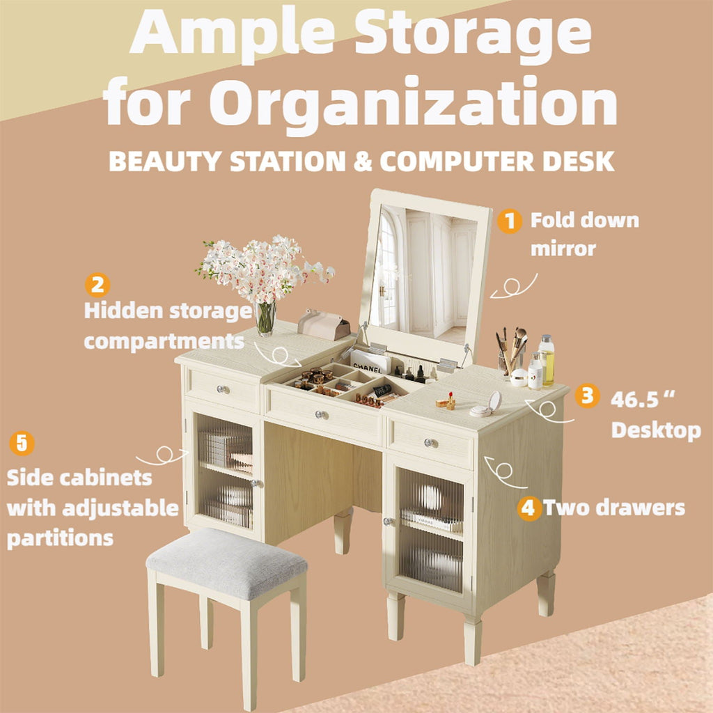 Multi Functional 2 In 1 Vanity Desk With Flip Top Mirror Material - White Oak