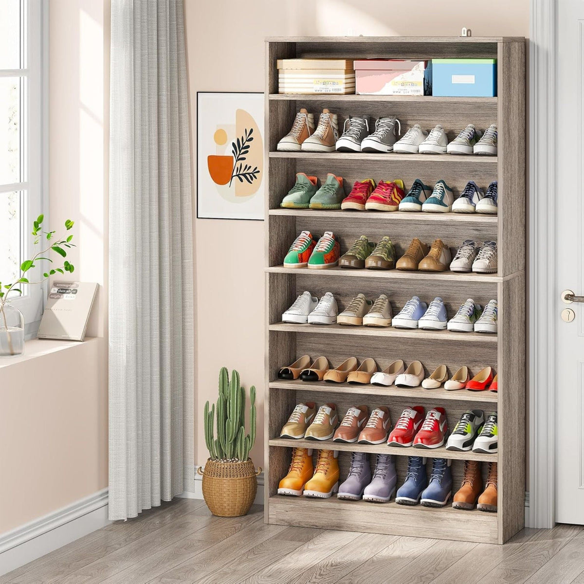 9 Tier Freestanding Shoe Cabinet, With Open Design