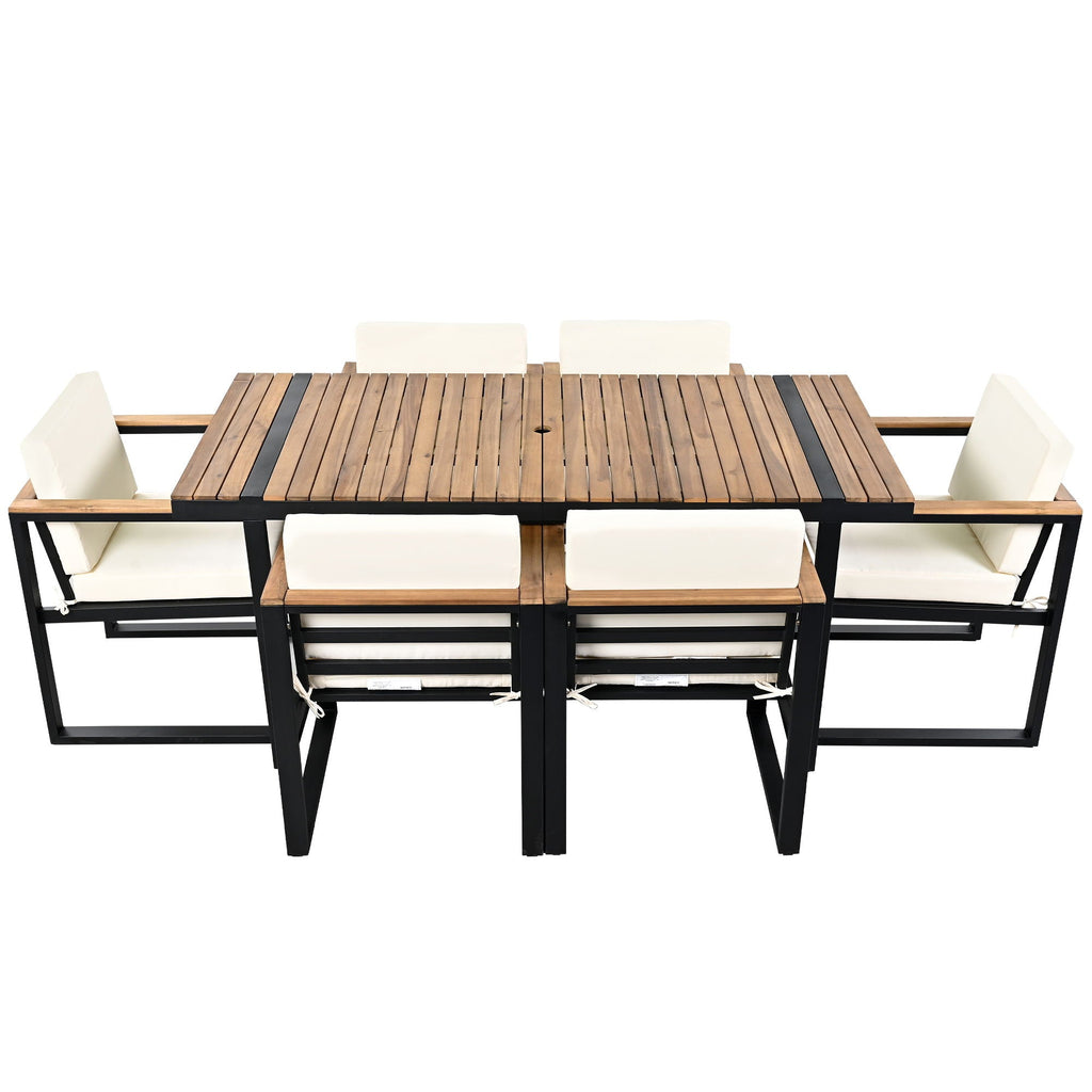 7 Pieces Outdoor Dining Set Patio Dining Table And Chair Set With And Removable Cushions For Patio