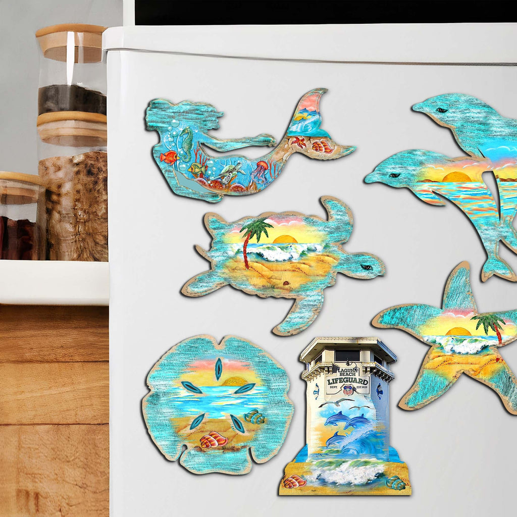 Coastal Decorative Eco Wood Magnets Set of 6 by G. Debrekht - Coastal Decor - 8090060G-S6