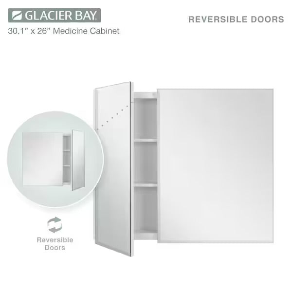 Open Box Glacier Bay 30 in. W x 26 in. H Rectangular Wood Composite Medicine Cabinet with Mirror