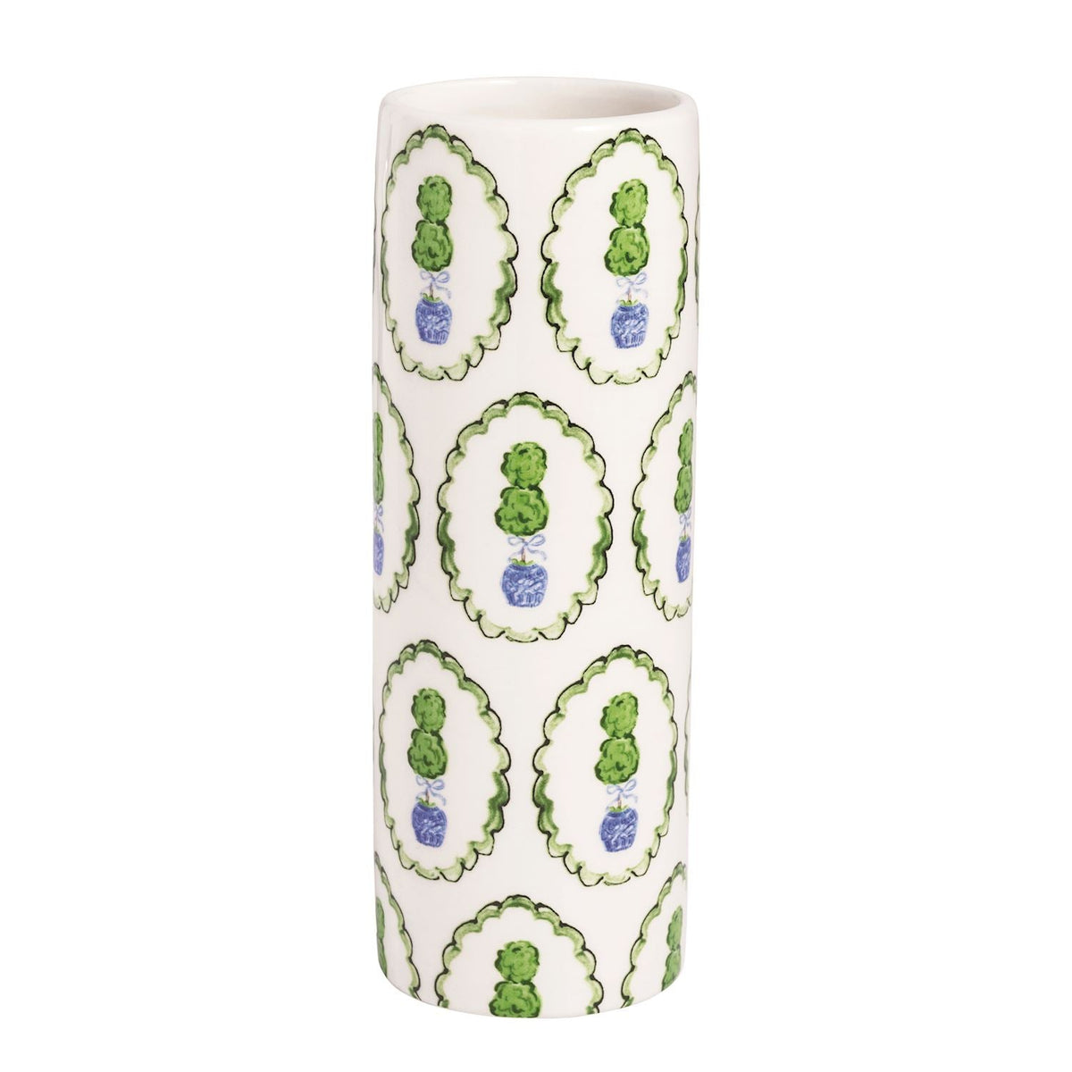 Blue and Green Chinoiserie Ceramic Topiary Vase