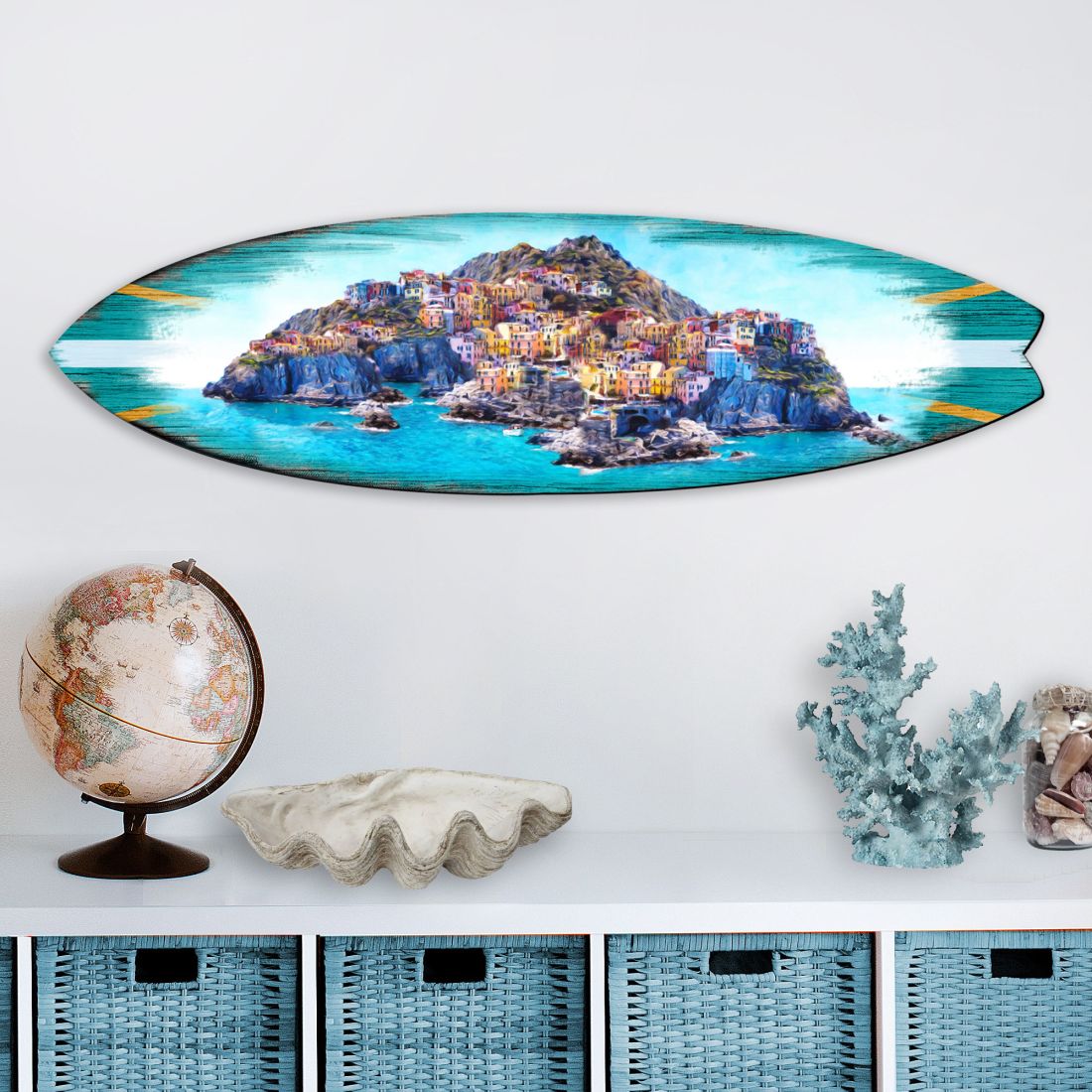 Island Surfboard Coastal Door Art by G. DeBrekht - Coastal Holiday Decor - 8490101HS