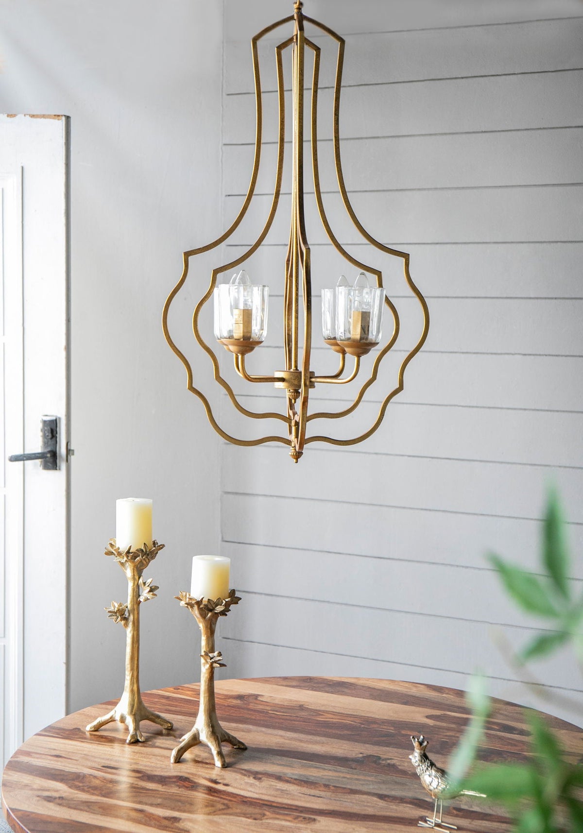 4 Light Metal Chandelier, Hanging Light Fixture With Adjustable Chain For Kitchen, Bulb Not Included - Gold