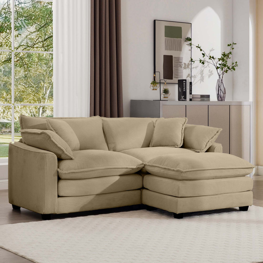 Modern Oversized Modular Cushion Sofa With Ottoman, Low Back, Deep Seating Sofa Set