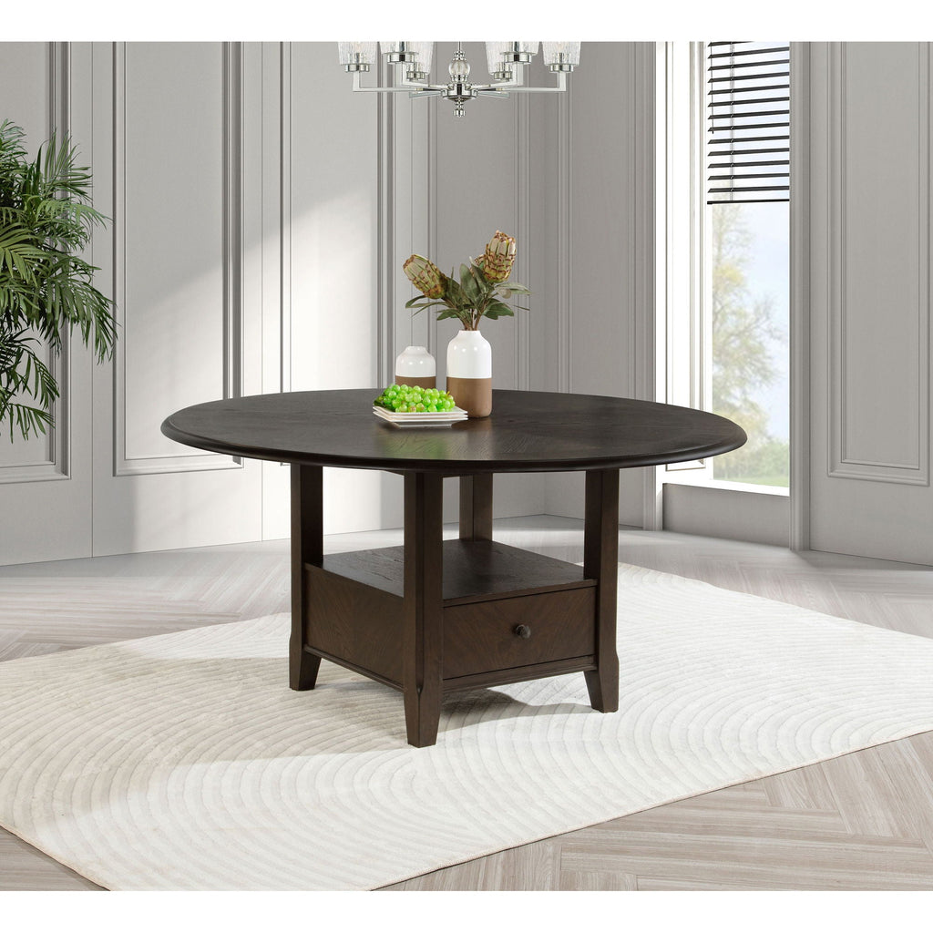 Fulton - Round Dining Table With Drawer - Dark Brown