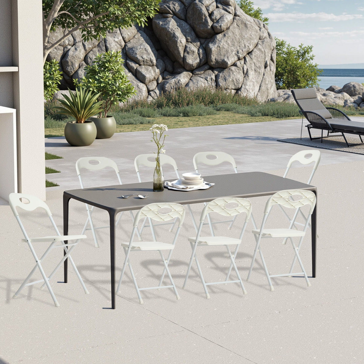 Folding Chairs, Stackable & Waterproof (Set of 4) - White