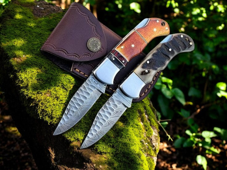 The Nomad's Clasp - Handmade Folding Pocket Knife – 3" Damascus Steel & Bone/Horn