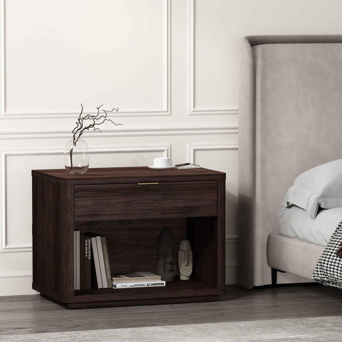 Evelyn - Nightstand With 1 Drawer And Open Shelf