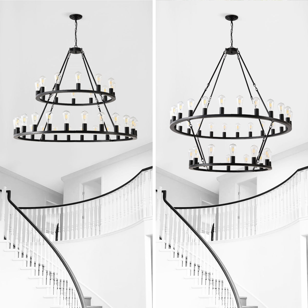 52 Inch Black Wagon Wheel Chandelier, 36-Lights