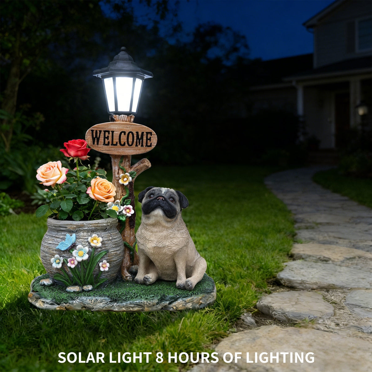 Sitting Pug Dog Planter Statue