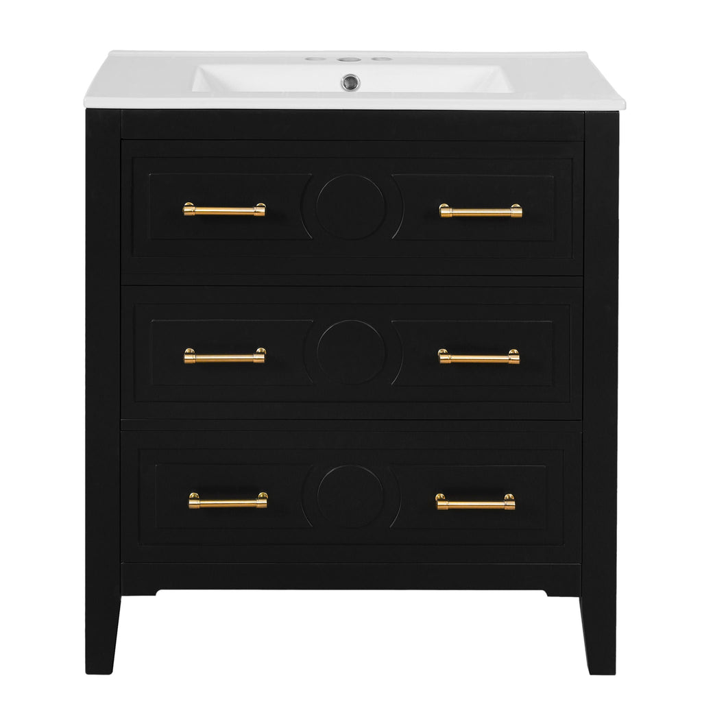 Retro Bathroom Vanity With Sink Combo, Free Standing Single Set With 3 Drawers