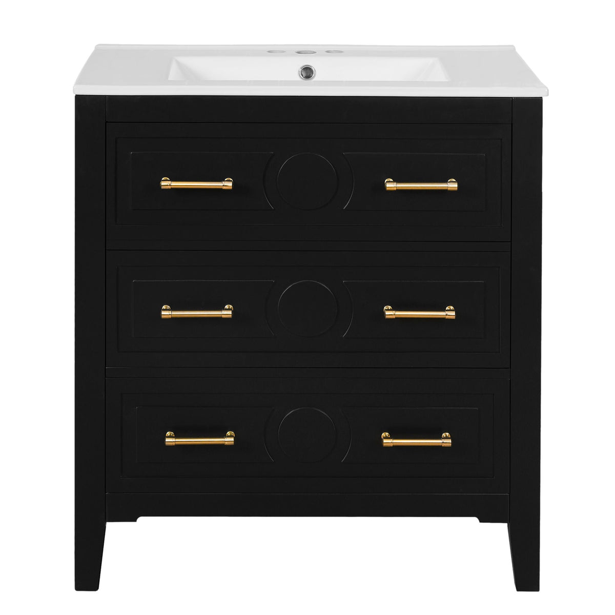 Retro Bathroom Vanity With Sink Combo, Free Standing Single Set With 3 Drawers