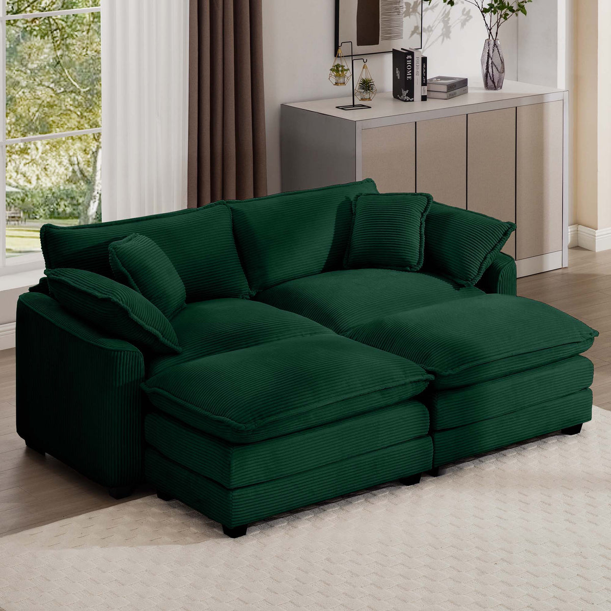 Modern Oversized Modular Cushion Sofa With Ottoman, Low Back, Deep Seating Sofa Set