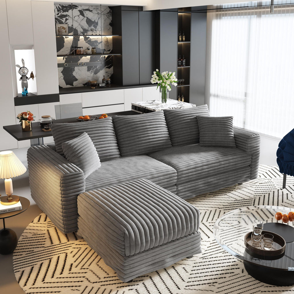 Convertible Deep Seat Sofa With Soft Pillows And Ottomans