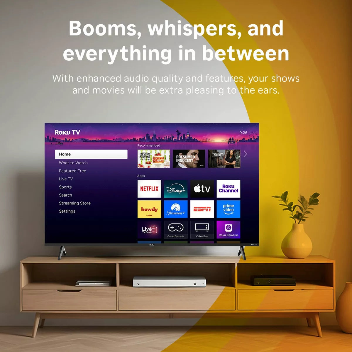 Hiro 4K HDR Smart TV Flat Screen LED Television with Roku TV and Dolby Audio Streaming