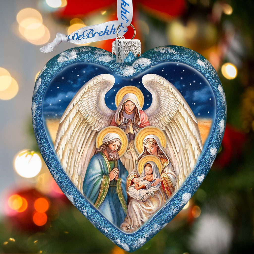 Angel's Divine Presence Nativity Heart Glass Ornament by G. Debrekht - Nativity Holiday Decor - 738-094