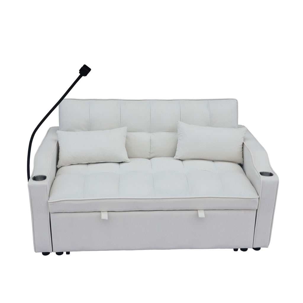 Modern Loveseat Futon Sofa With Pullout Bed, Adjustable Reclining Backrest, Toss Pillows