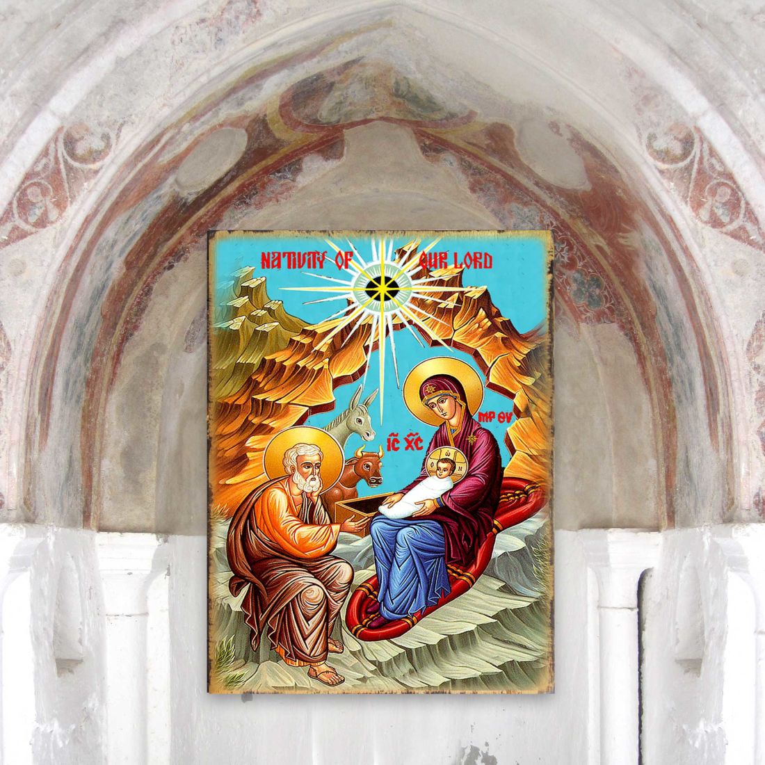 Orthodox Nativity Wooden Gold Plated Religious Orthodox Sacred Icon - Inspirational Icon Decor - 85052