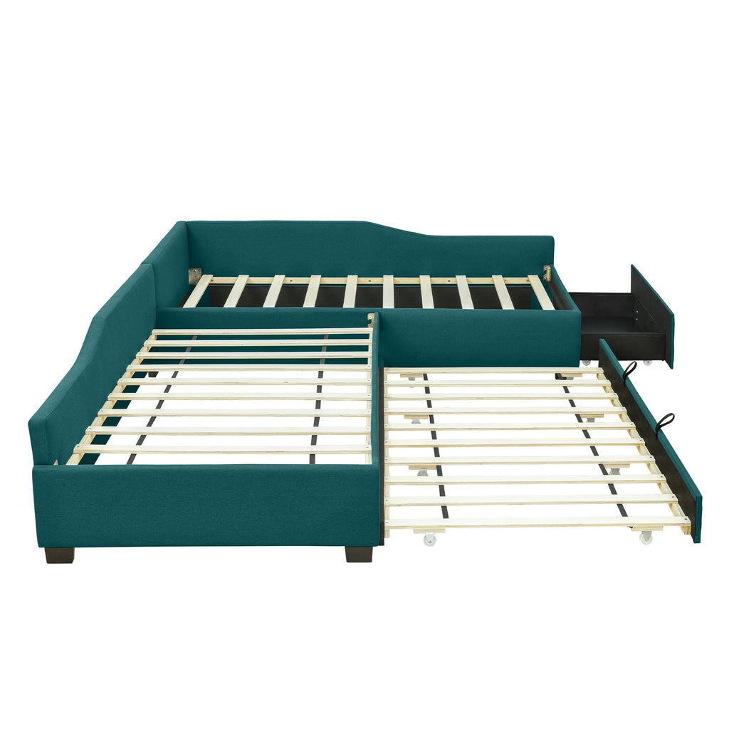 Upholstered Double Daybed With Trundle And Drawer