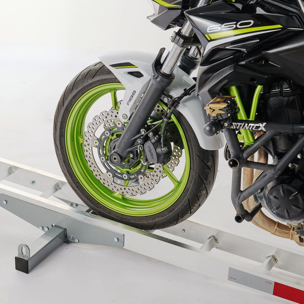 Motorcycle Hitch Mount Carrier With Ramp, Rust-Resistant - Silver