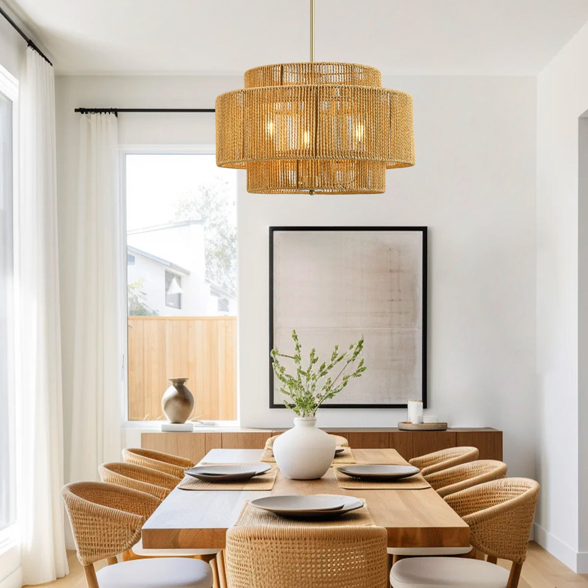 Boho Rattan 3-Light Chandelier