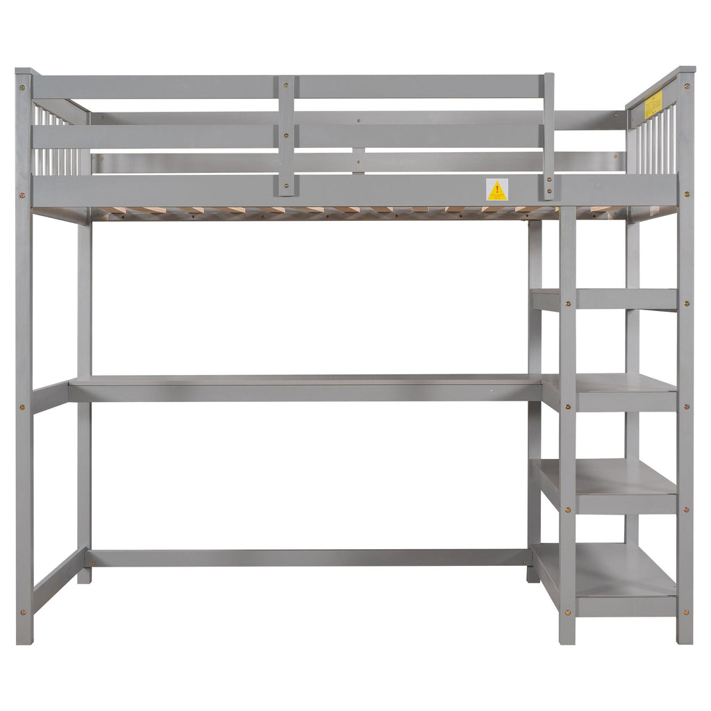Loft Bed With Storage Shelves And Under Bed Desk