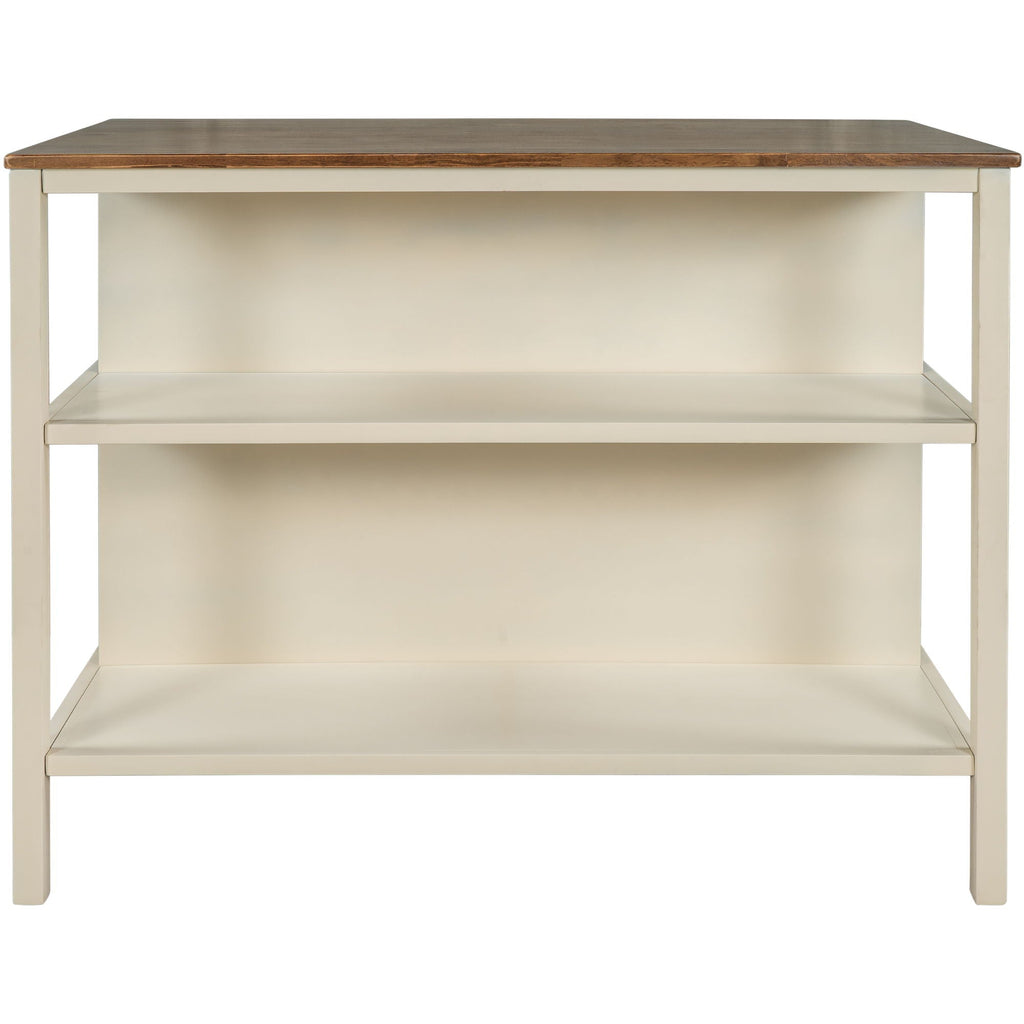 Rustic 3 Piece Stationary Kitchen Island Set With 2 Seatings, With 2 Open Shelves