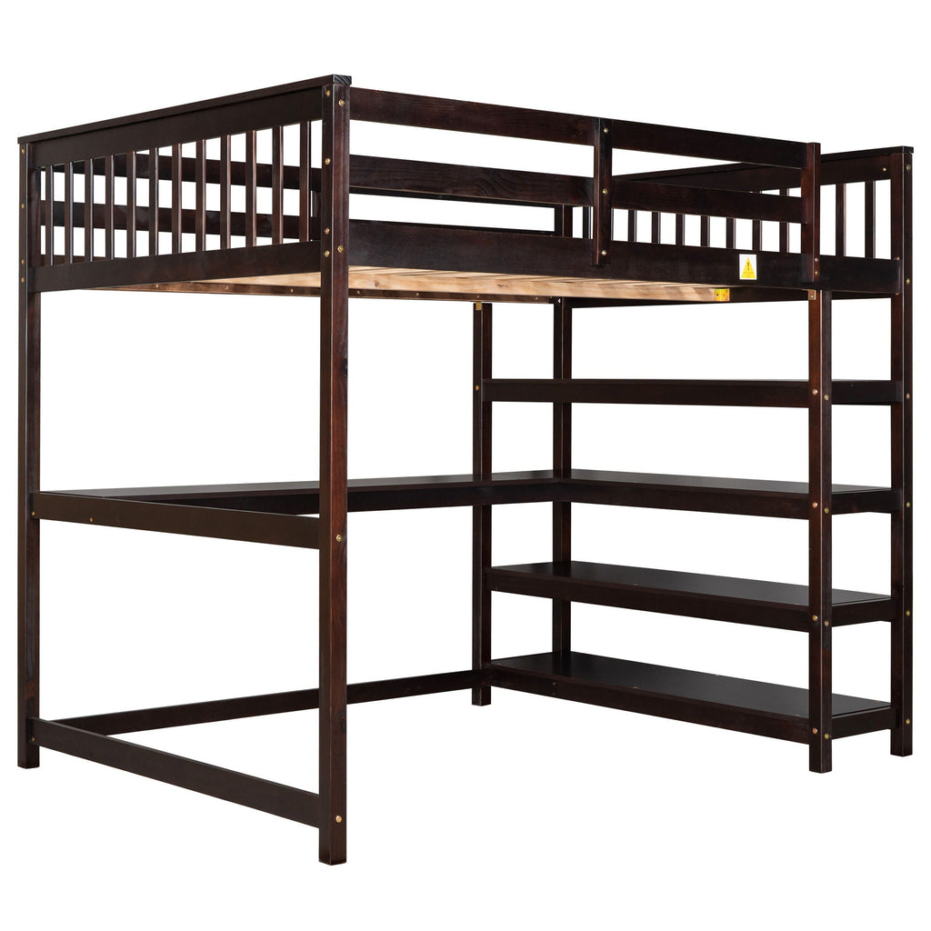Loft Bed With Storage Shelves And Under Bed Desk