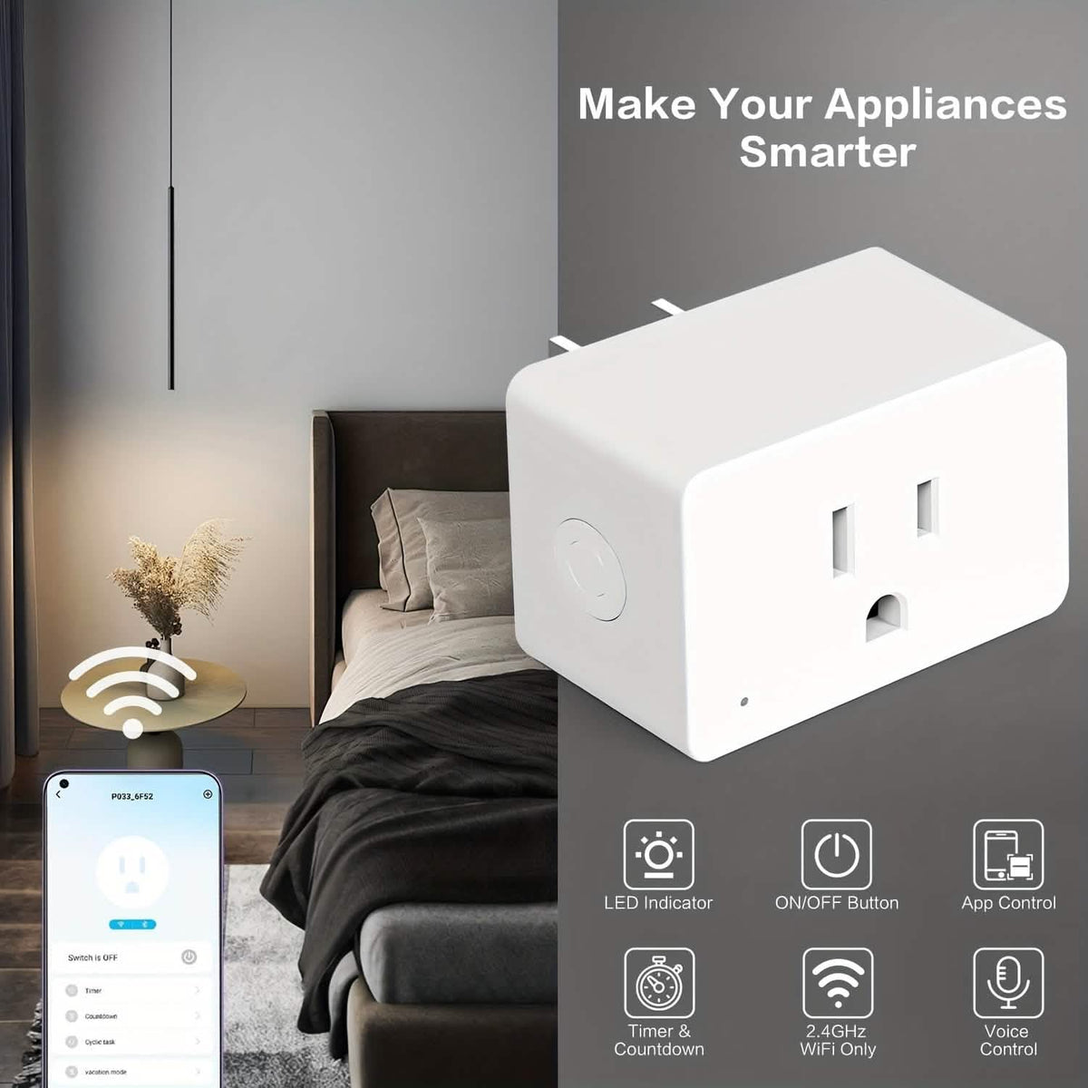 2-Pack: WiFi Smart Plug – 15A, Timer & App Control, Works with Alexa & Google Home