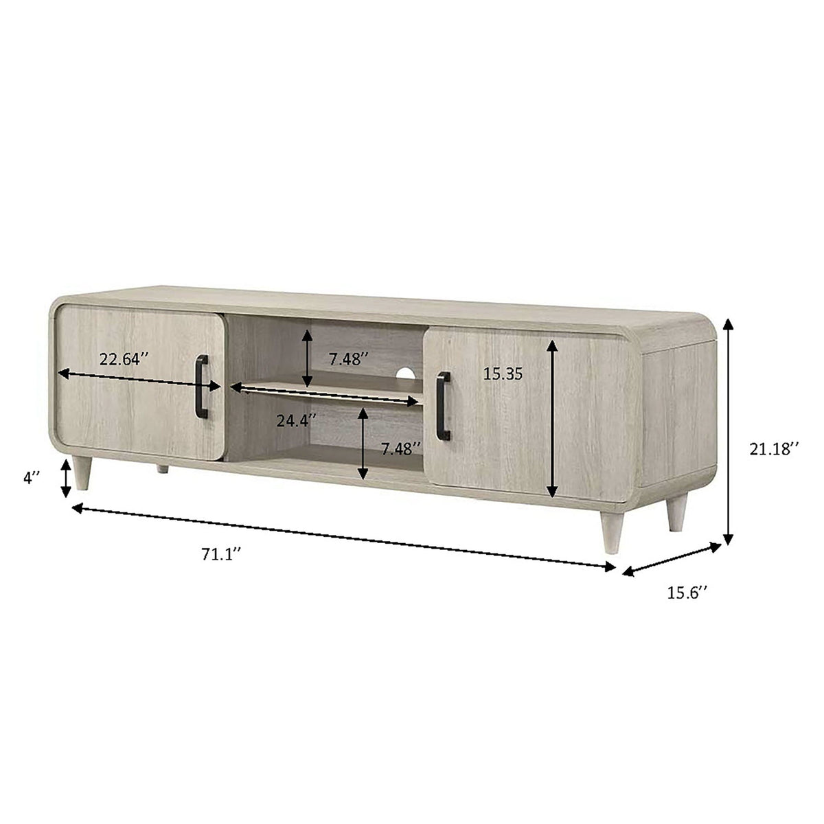 TV Stand With Sliding Doors And Handles, Living Room Furniture - Antique White