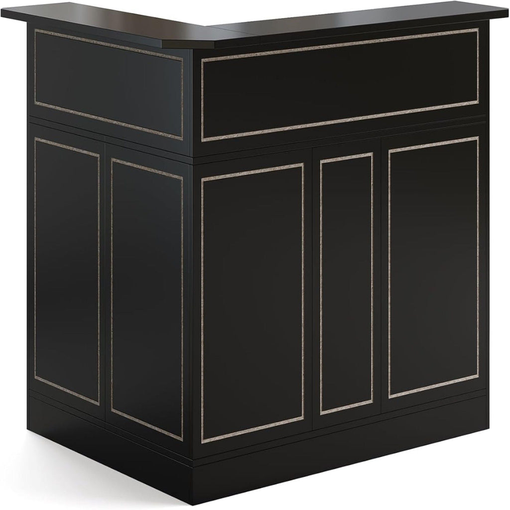 L-Shaped Home Bar Cabinet With Stemware Racks, 4 Tier Corner Unit, Liquor Wine Bar Table & Reception Desk For Home Pub - Black