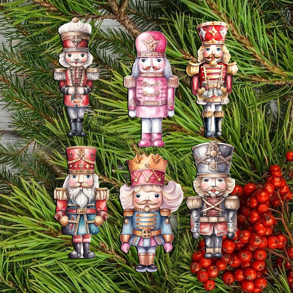 Nutcrackers Clip-On Eco Wood Decorative Ornaments Set of 6 by G. Debrekht - Christmas Decor - 8090008C-S6