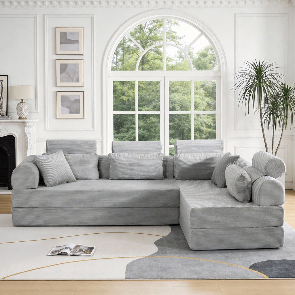 Modern L-Shape Modular Sectional Sofa, Compressed Design