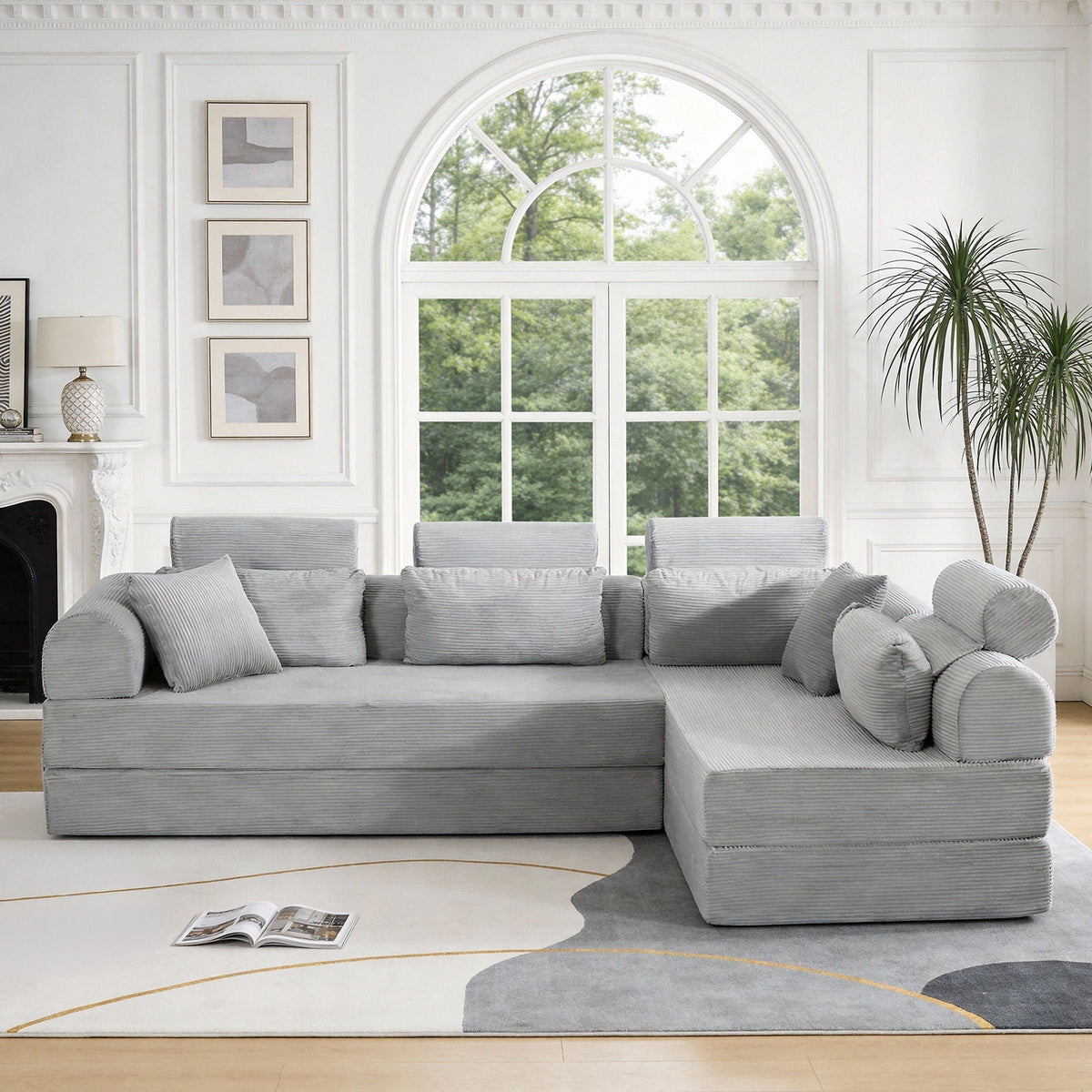 Modern L-Shape Modular Sectional Sofa, Compressed Design