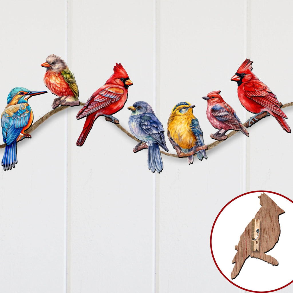 Winter Birds Clip-On Eco Wood Decorative Ornaments Set of 6 by G. Debrekht - Christmas Decor - 8090005C-S6