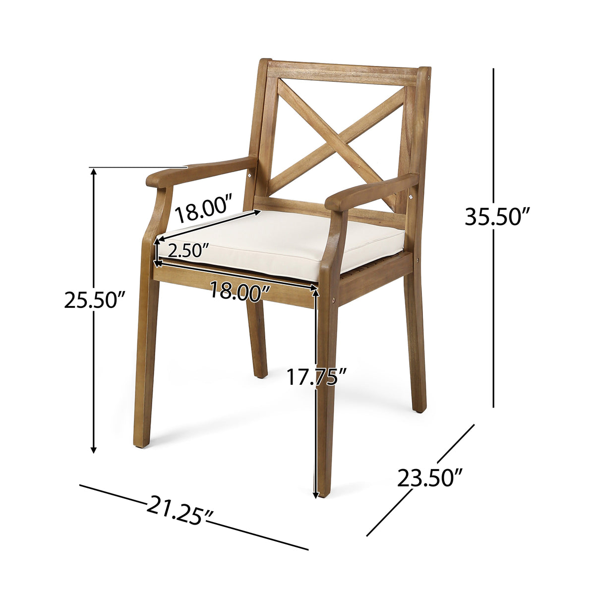 7 Pieces Acacia Wood Outdoor Dining Set with Cream Cushions