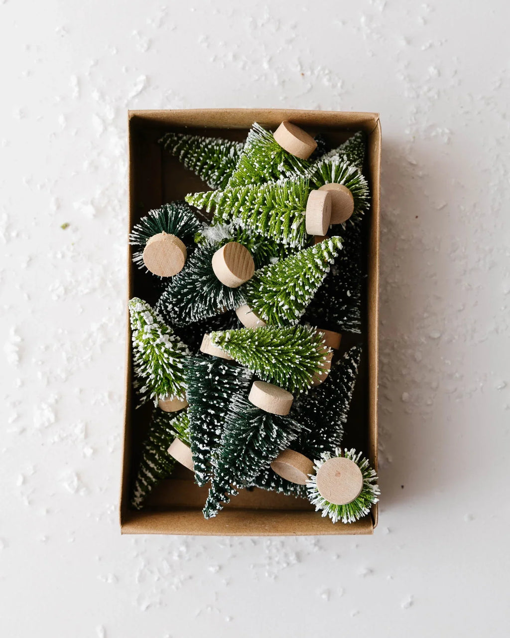 Flocked Mini Green Bottle Brush Trees (Set of 24)