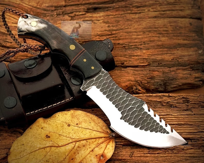 D2 Forged Tool Steel Handmade Tom Brown Tracker Knife with Buffalo Horn and Canvas Handle - For Hunting, Camping, and Outdoor Activities