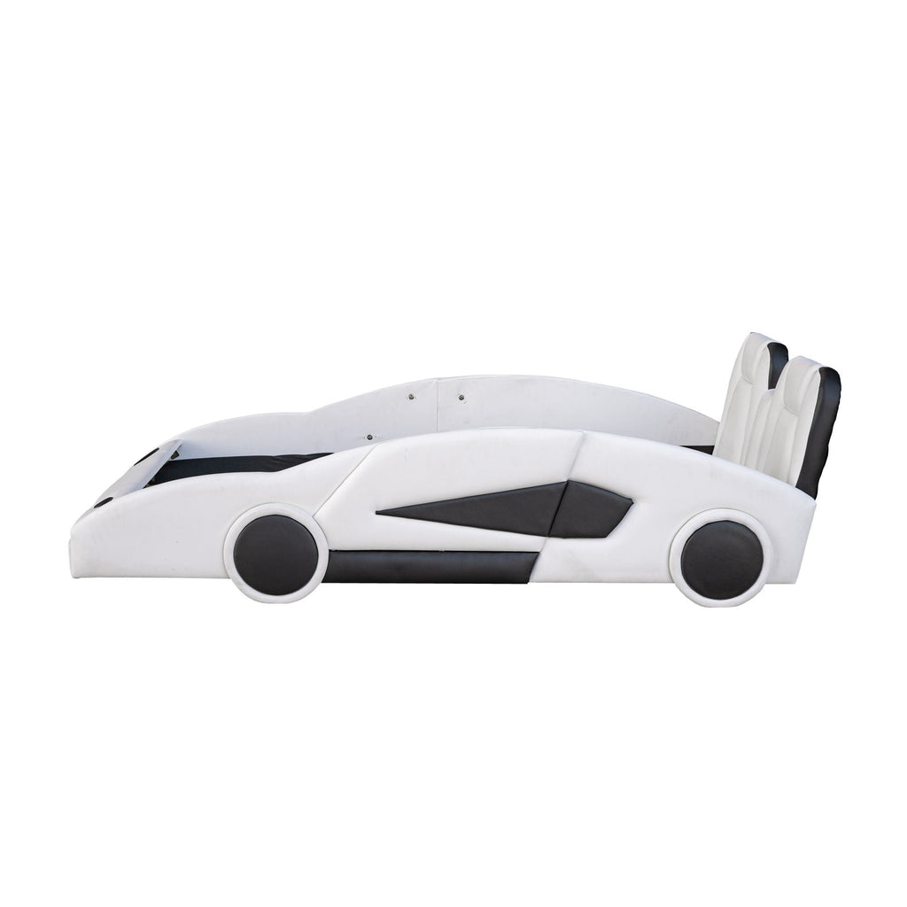 Race Car Shaped Twin Platform Bed With Wheels, Pine Wood Construction