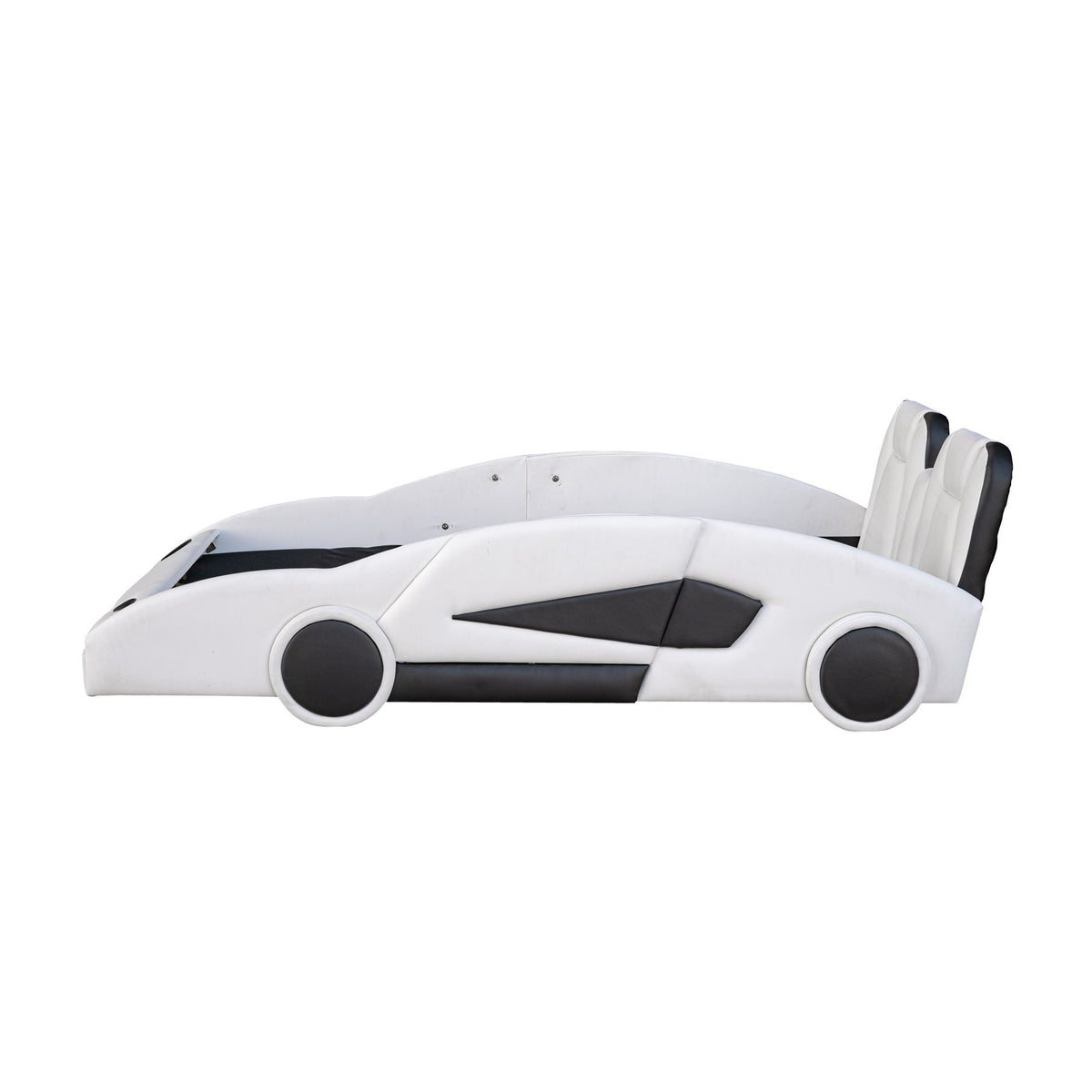Race Car Shaped Twin Platform Bed With Wheels, Pine Wood Construction