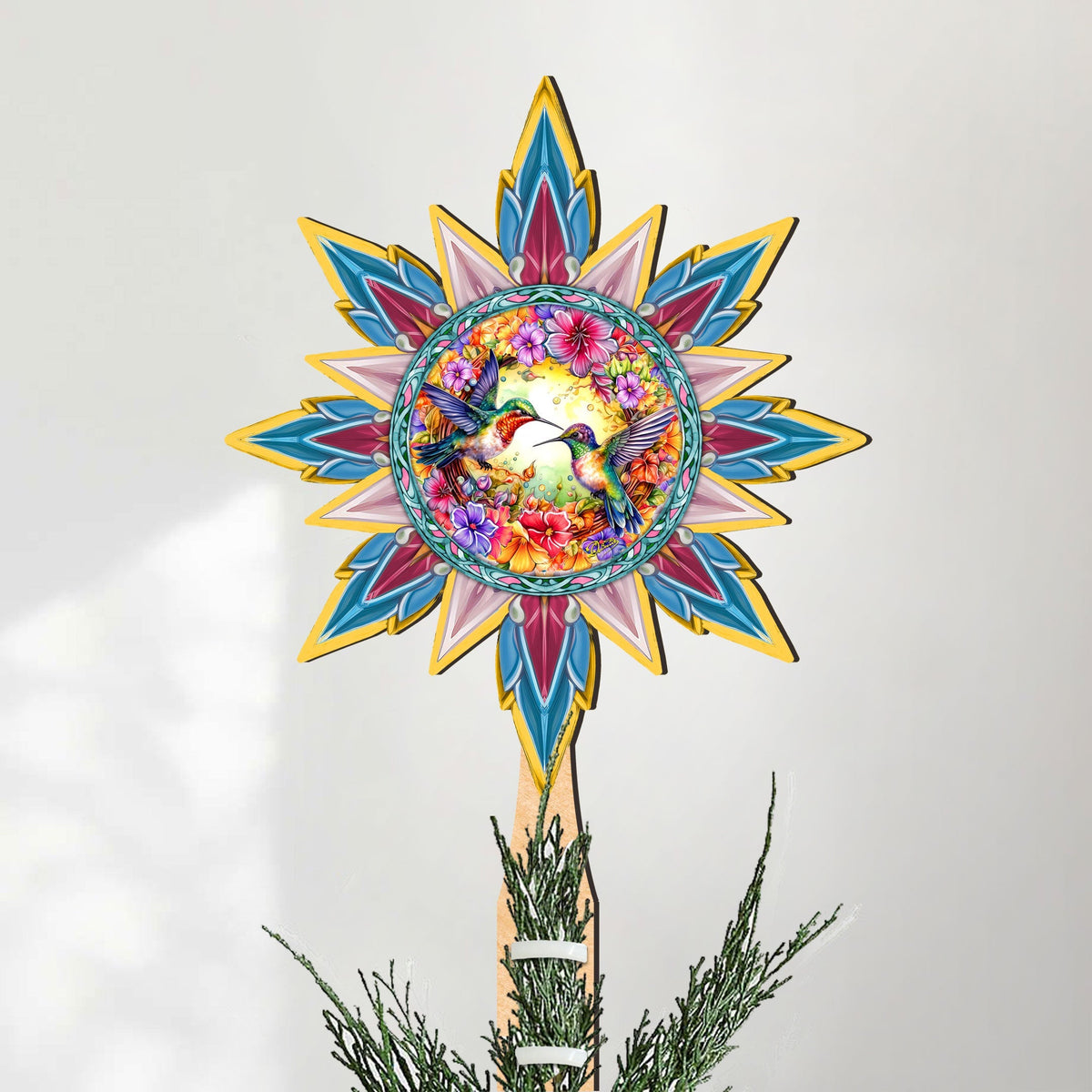 Hummingbird Heaven Star Tree Topper Wooden Decor by G. Debrekht - Wildlife Holiday Decor - 89512