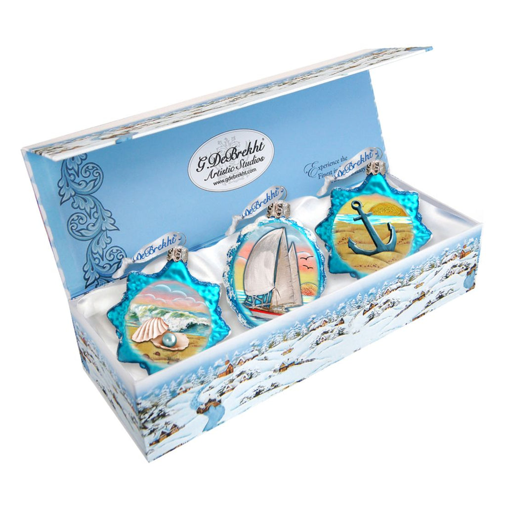 Nautical Mercury Glass Ornaments Set of 3 by G. DeBrekht - Coastal Holiday Decor - 770131S3