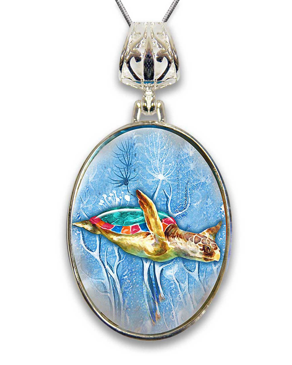 Turtle Pendant Silver-Plated Mother of Pearl Jewelry Pendant Necklace - 44053