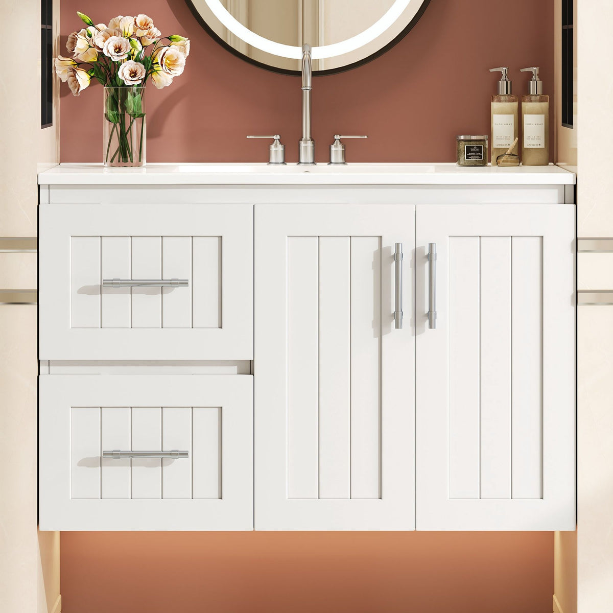Wall Mounted Bathroom Vanity & Sink, 2 Drawers