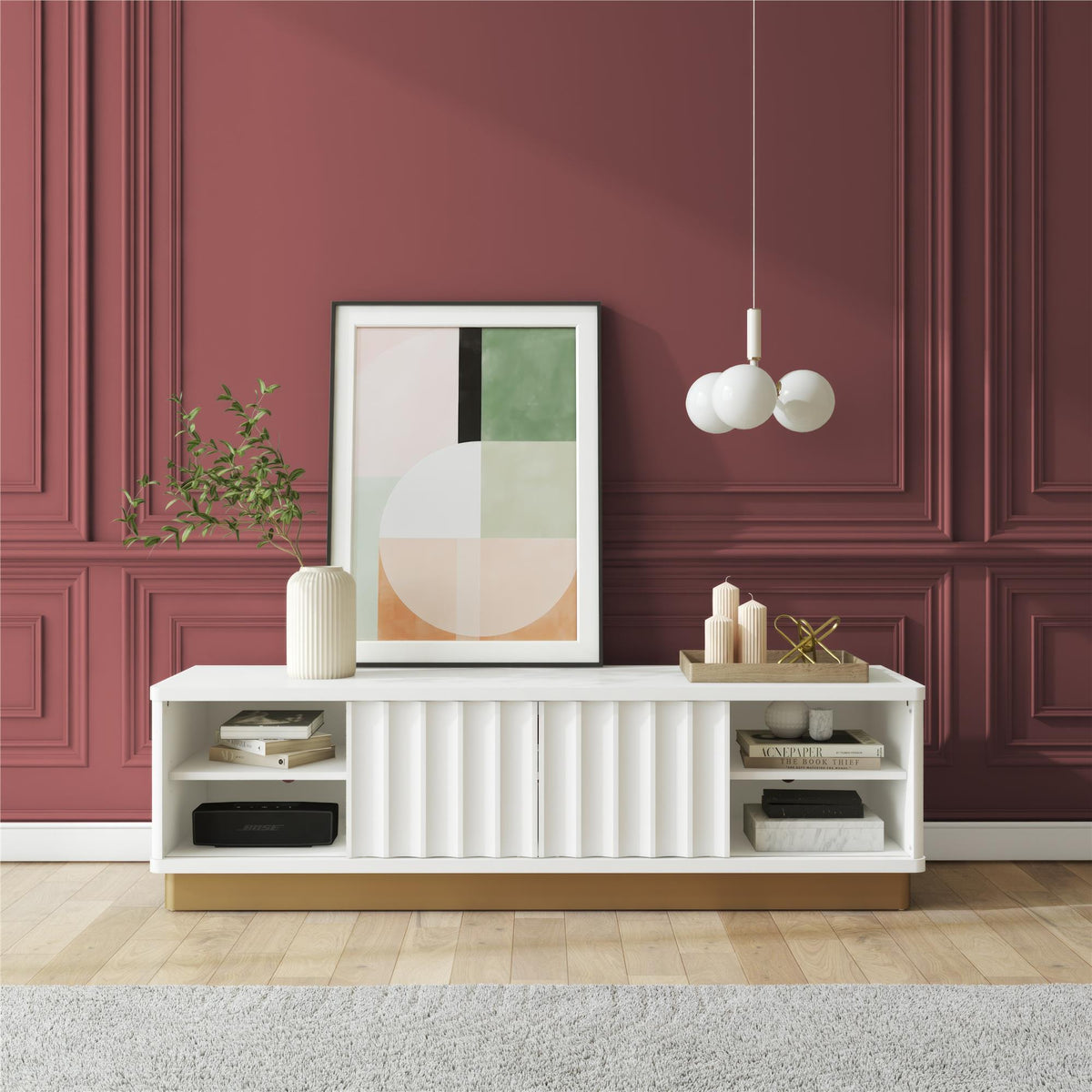 Rene - Scalloped TV Stand For TVs Up To 65" - White