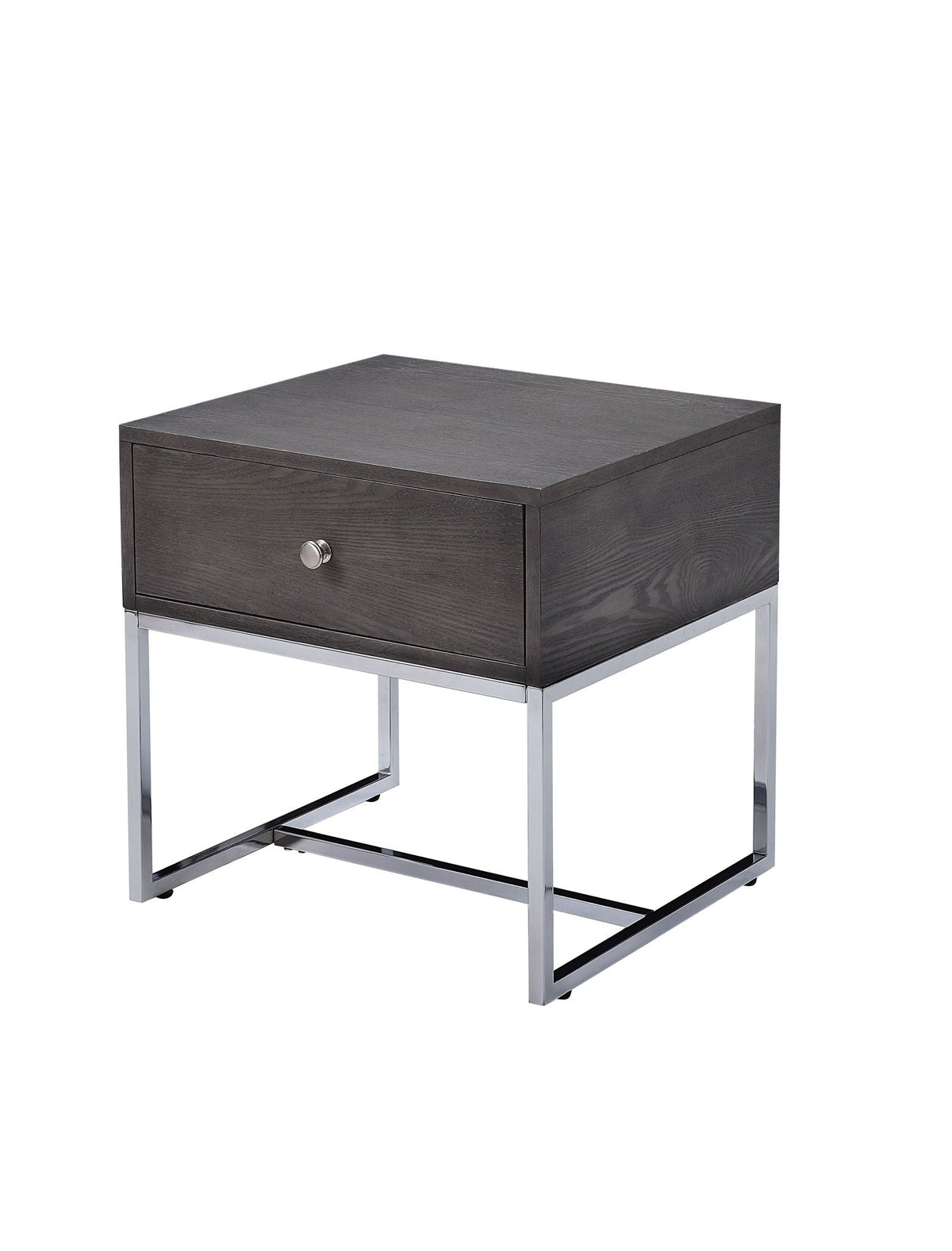 Iban End Table - Gray Oak / Chrome