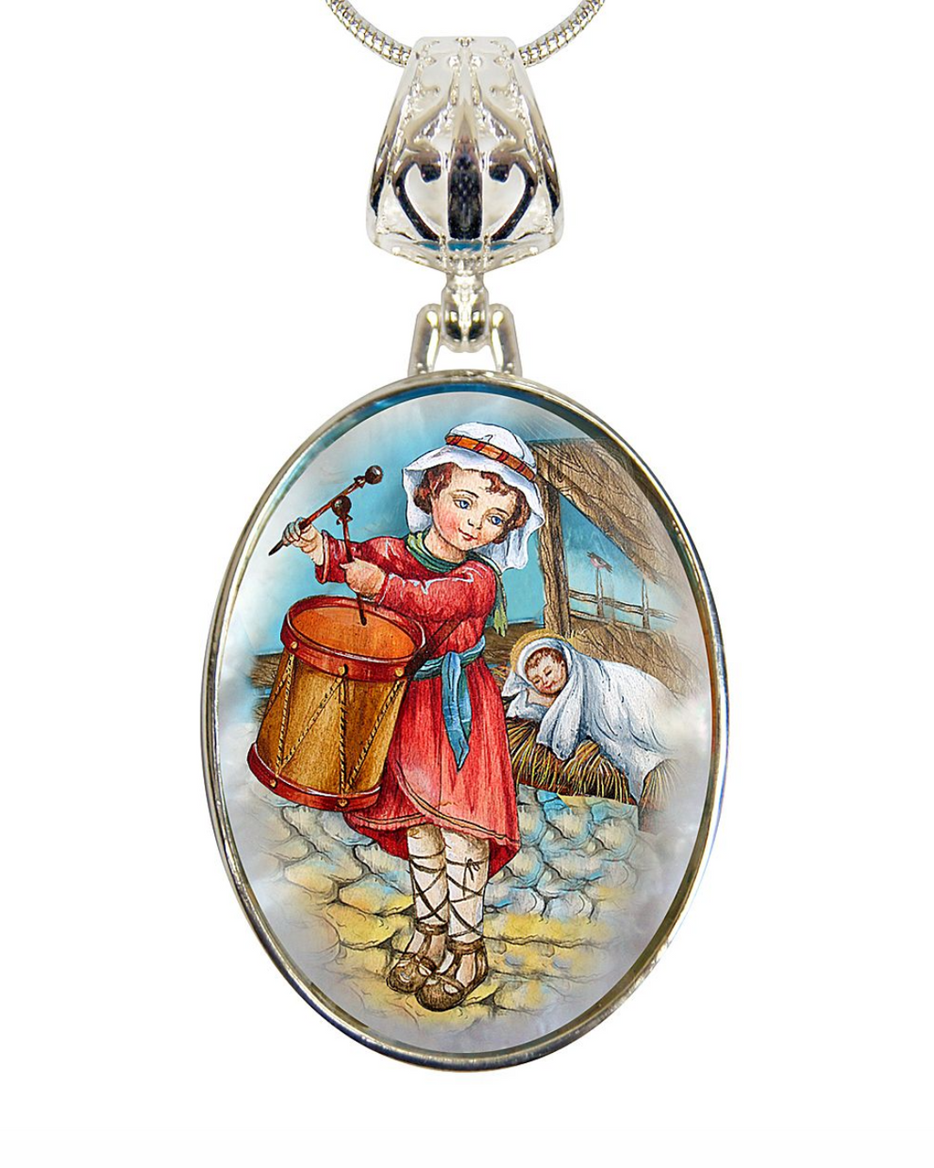 Drummer Boy Silver Plated Mother of Pearl Jewelry Necklace - 43044