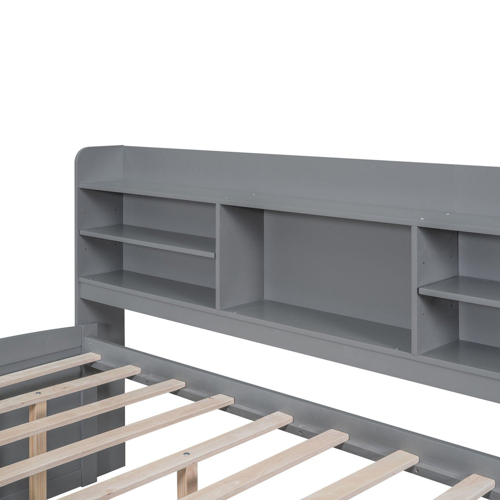 Captain Bed With Built In Bookshelves, 3 Storage Drawers, And Trundle