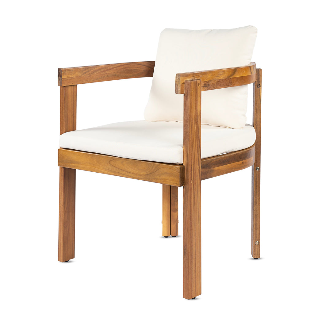 7 Pieces Acacia Wood Outdoor Dining Set with Cream Cushions